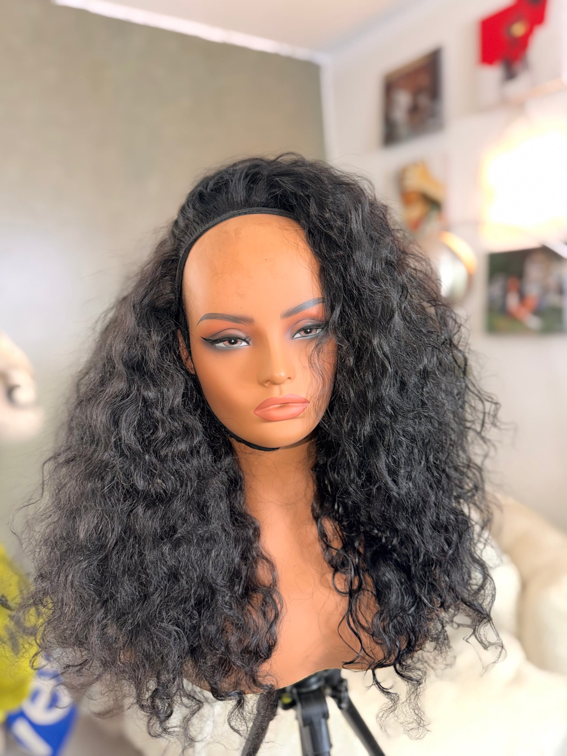 WATER WAVE - 18 INCH - JET BLACK - HALF WIG - USED